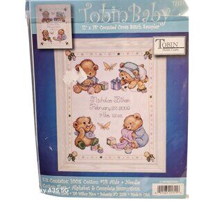 Tobin Baby "Baby Bear" Counted Cross Stitch Kit 11"x12" Sampler 100% Cotton Incl